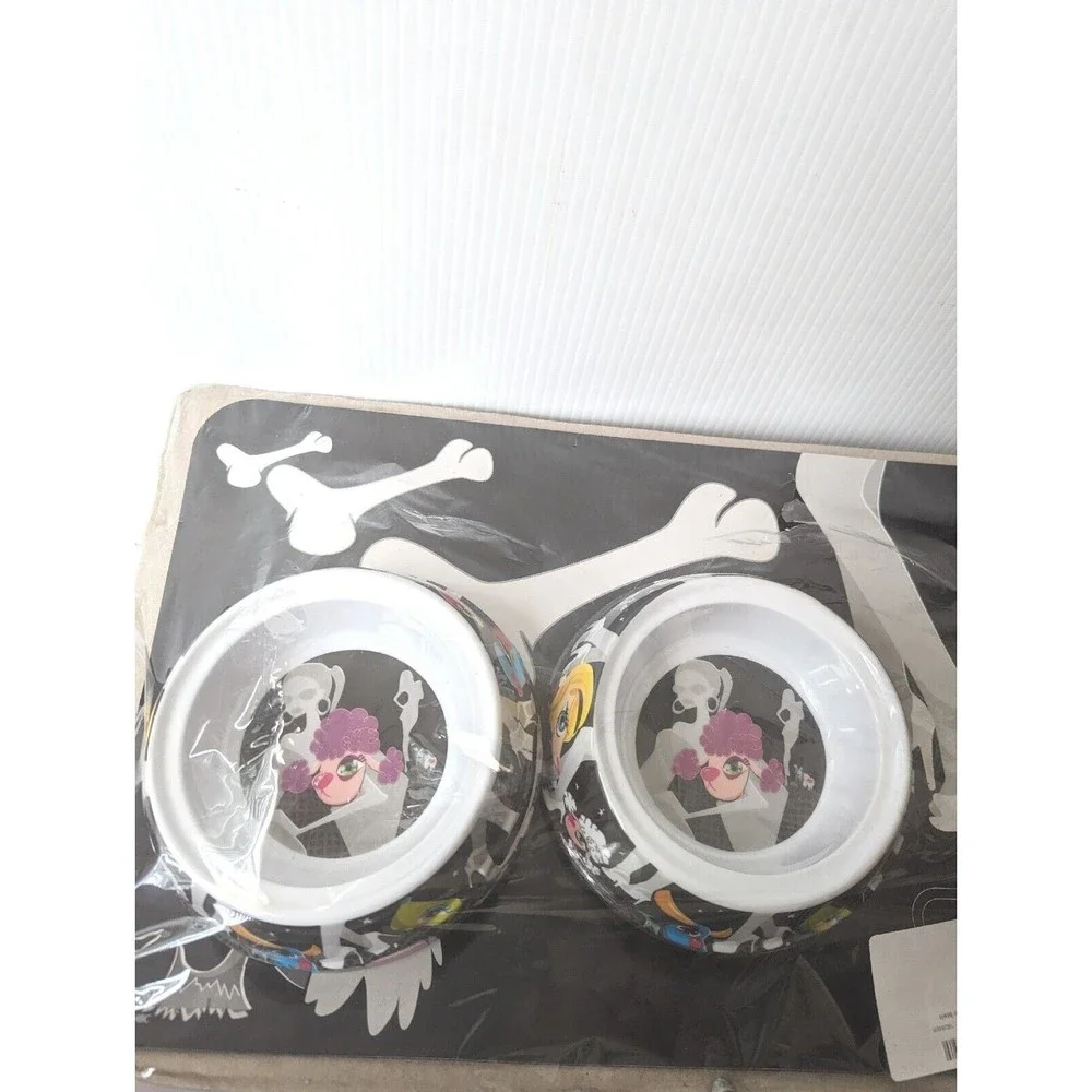 PetEgo Dog Cat Bowl Dish Placement Set Italian Style Whimsical Cartoon Heels NEW